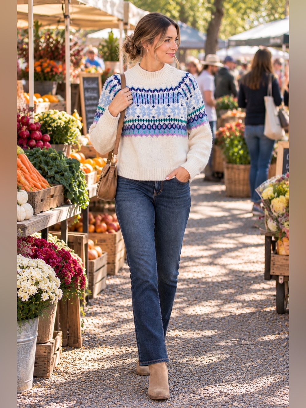 Old Navy Fair Isle Mock Neck Sweater Blue Purple Wool Blend NWT